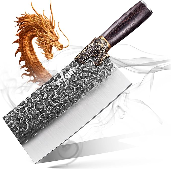 kitory 肉饼手锻造重型屠夫刀龙骨切碎器高碳钢刀 适用于家庭或餐厅的